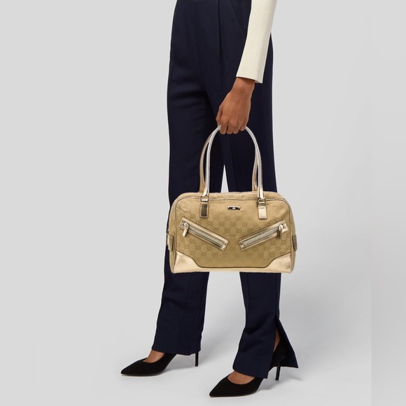 Gucci GG Guccissima Gold Metallic Leather & Canvas Vintage Shoulder Bag Purse - Picture 17 of 17